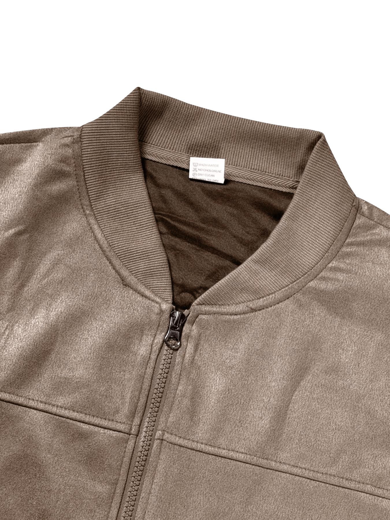 Men's Solid Color Suede Long Sleeve Jacket, Fall & Winter Casual Vintage Style Coat with Zipper Pockets, Classic Men's Denim Outerwear, Casual Fashionable Jacket