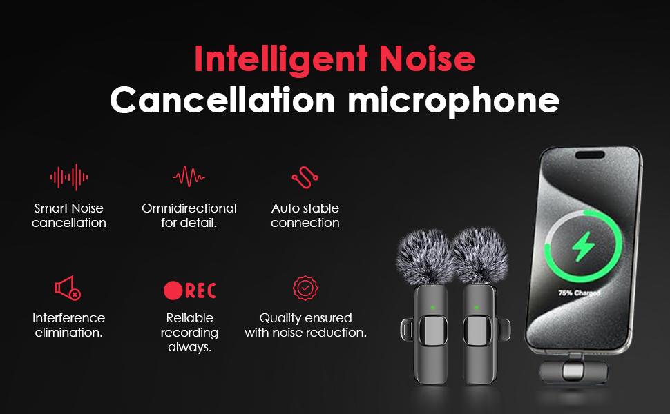 2026 Professional Wireless Lavalier Microphone for iPhone, iPad, Android - 2 Pack Noise Canceling Crystal Clear Recording, Live Streaming