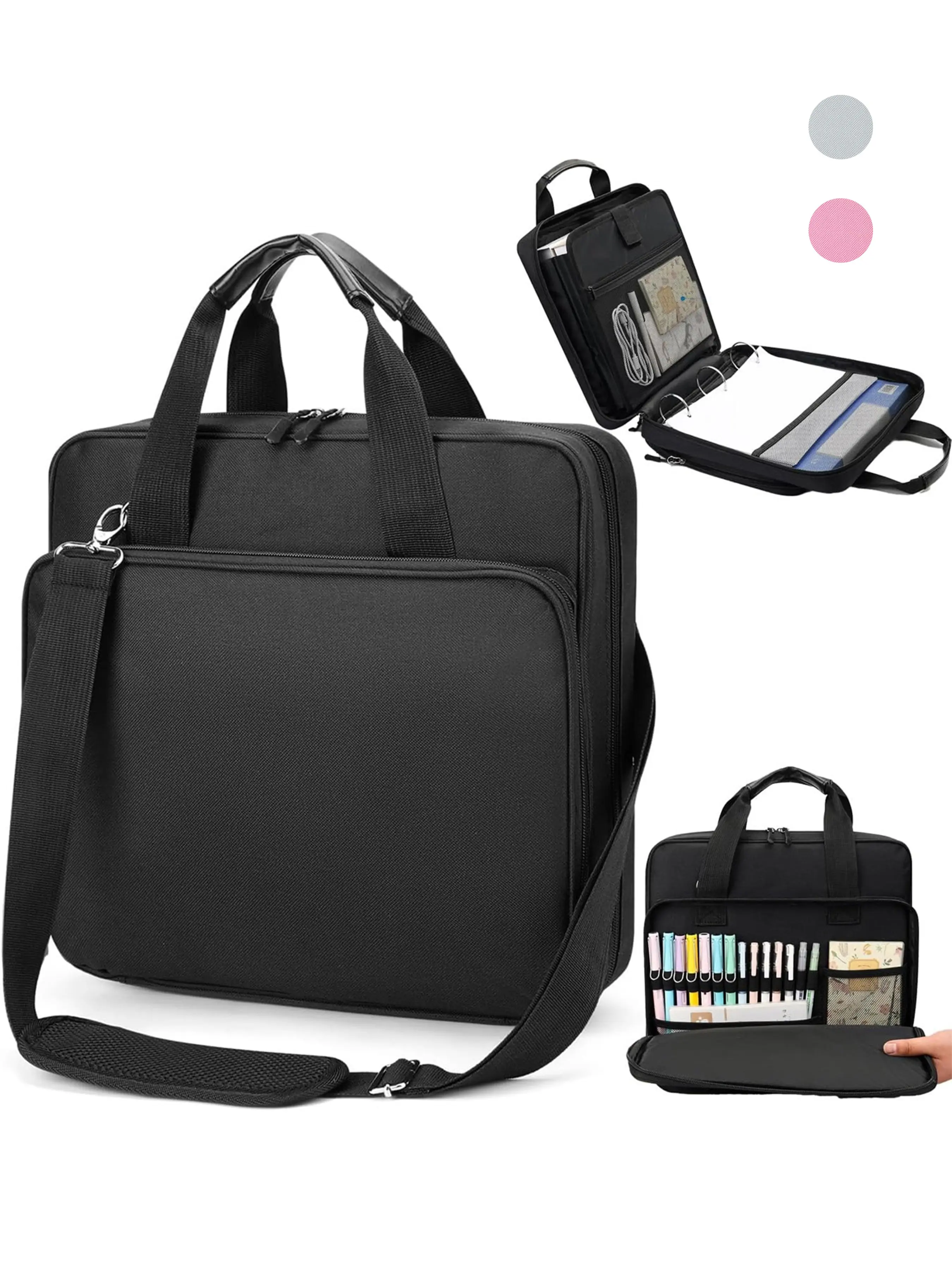 Zipper Binder Bag, 2 Inch 3 Ring Binder with D-Ring, Holds 500 Sheets , Laptop & More| Cute School Binder with Shoulder Strap & Handle, Multi-Pocket Organizer for Middle School College Office Supplies, Compatible with 13 Inch Macbook/tablet
