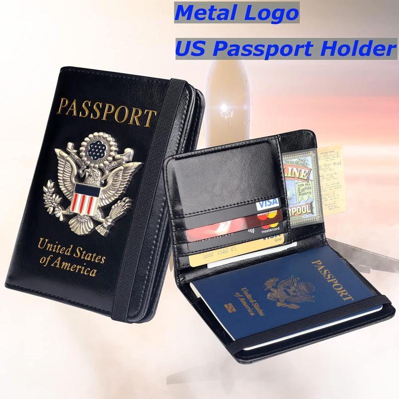 Minimalist RFID Blocking Passport Holder Wallet Cover Case for Women Men Family 3D Metal US Logo PU Leather Travel Wallet with Multiple Pockets Minimalist RFID Blocking Passport Holder Wallet Cover Case for Women Men Family 3D Metal US Logo PU Leather Travel Wallet with Multiple Pockets