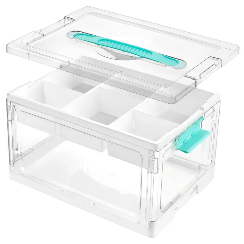 1pc Clear Craft Storage Bin with Removable Trays and Adjustable Dividers, Ideal Containers for Art Supply Coloring Books, Sensory Toys, Craft Supplies, Medicine, Playdough, Transparent Dust Proof, Mid Year Sale Restock,