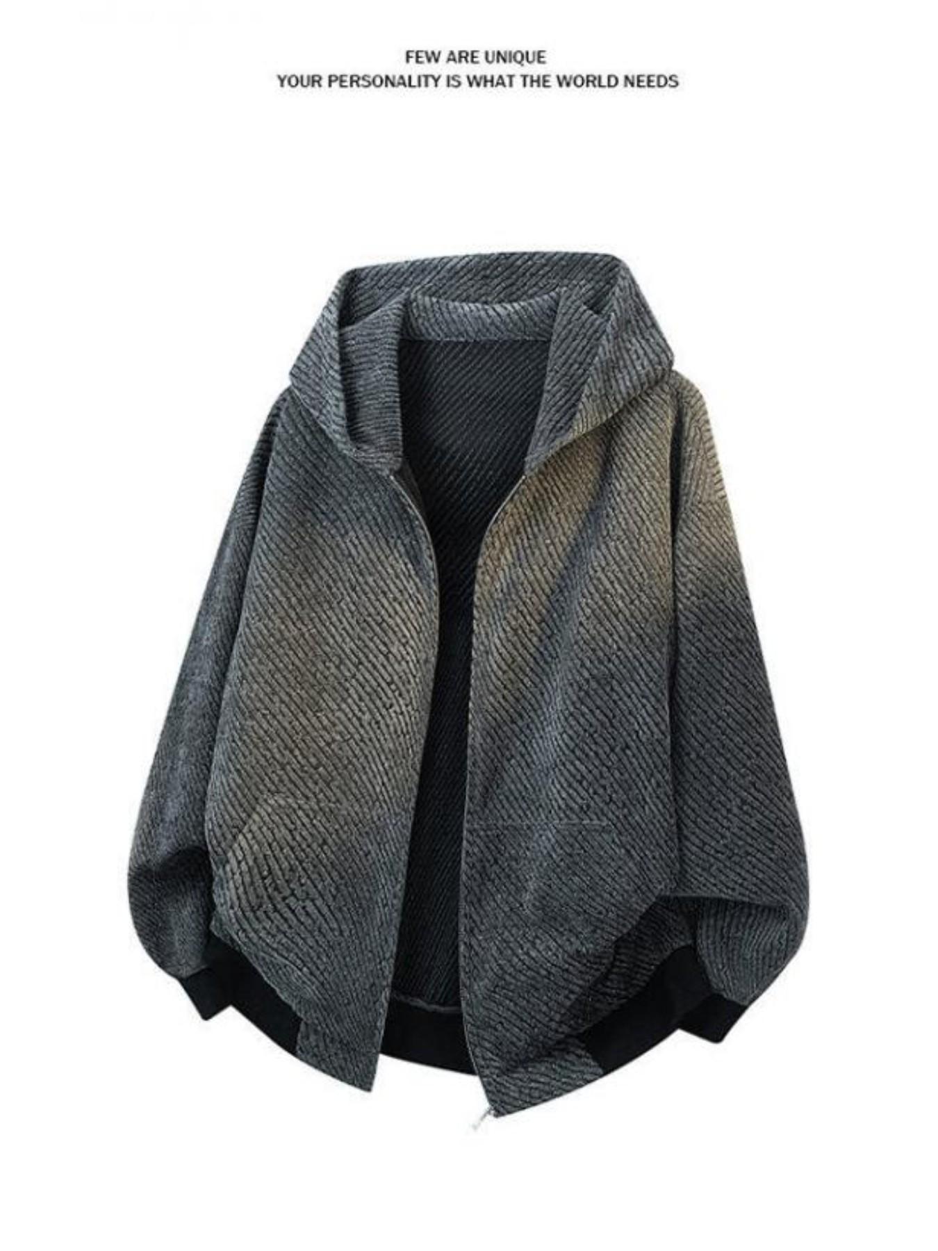 Men's Textured Shiny Full-Zip Hoodie, Heavyweight Oversized Loungewear Cardigan Jacket, American Streetwear Casual Top for Spring & Autumn