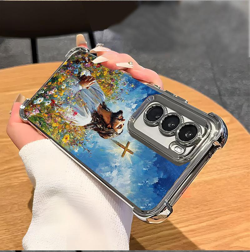 Jesus Clear Protective Four Comers Air Cushion Anti-drop CellPhone Case Clear BracketPhone Case For SAMSUNG GALAXY S22 S23 S24 FE ULTRA PLUS Four Corners Cases #SMYS5