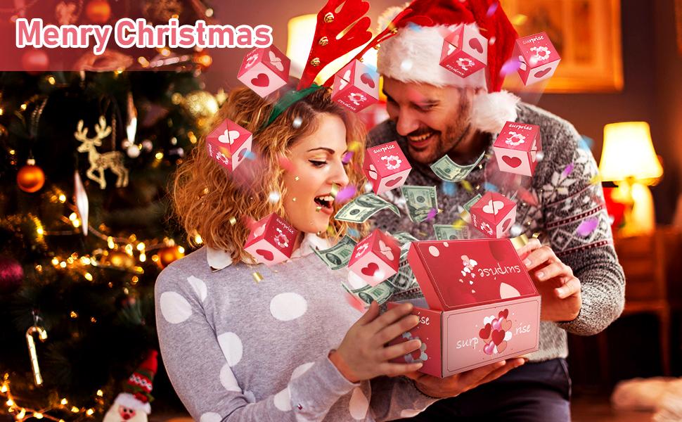 Surprise Gift Box Explosion Gift Box for Money, Funny Money Box for Cash Gift, Folding Bouncing Gift Box for Birthday Anniversary Valentine Proposal (16 Bounces)