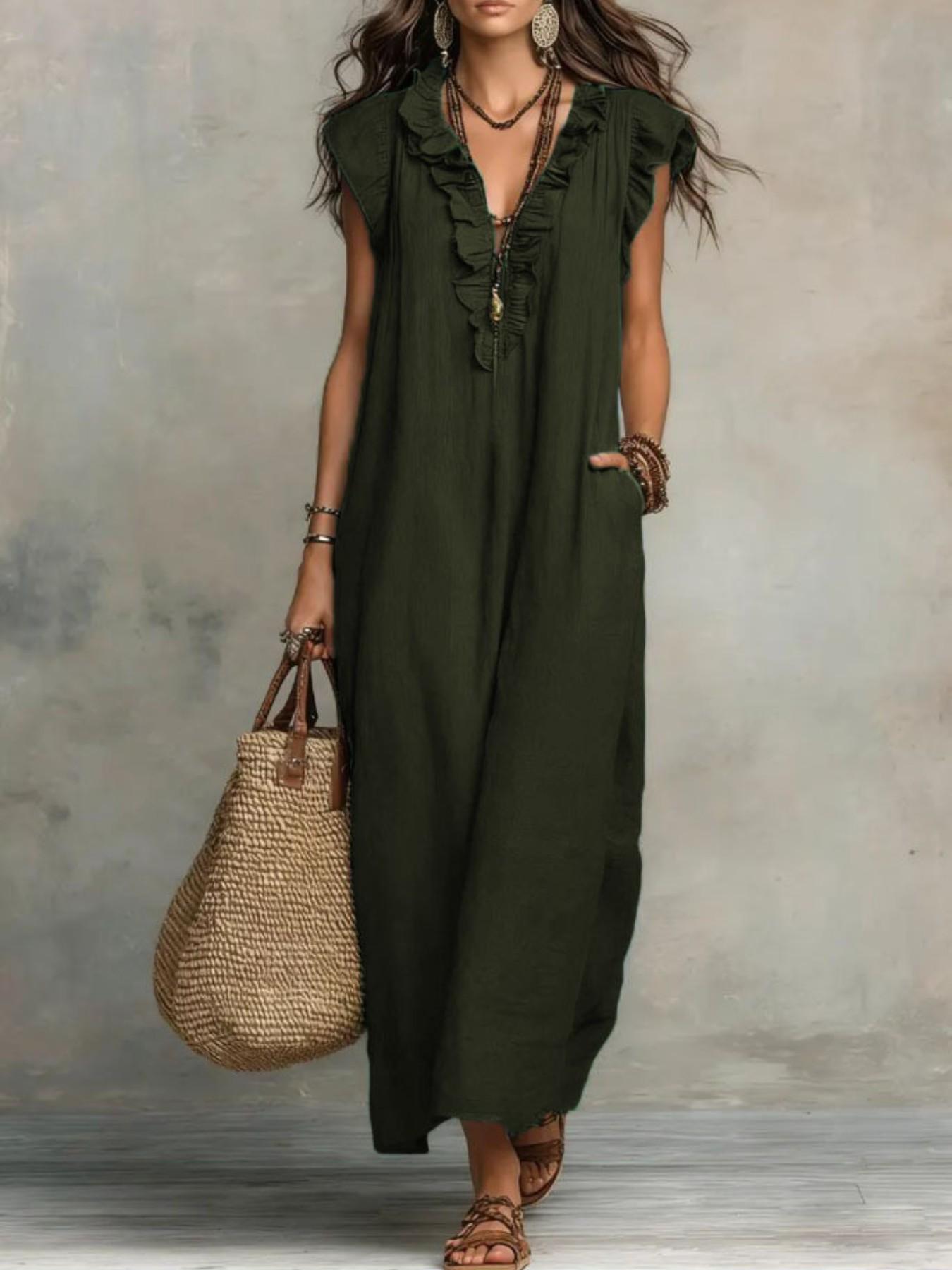 Bohemian Flying Sleeves Floor Length Skirt, Spring Summer New Arrival, European and American Casual Style, Women's Fashion Dress