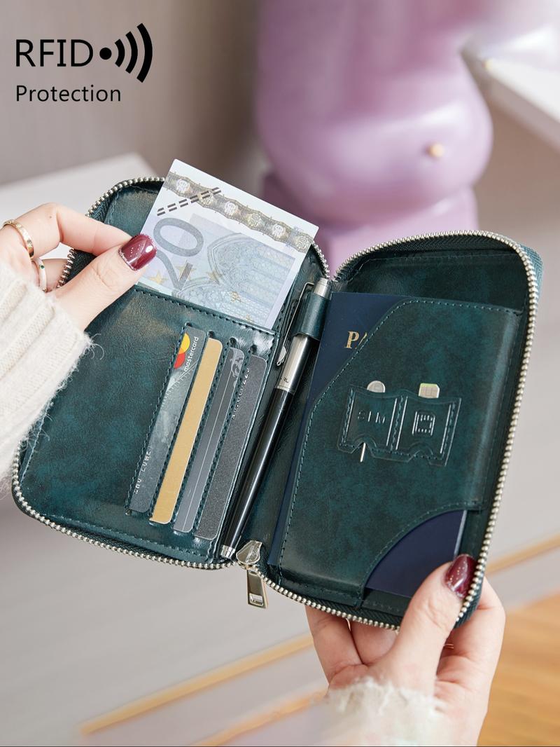 Summer Solid Color Airplane Passport Card Bag, Multifunctional Zipper Card Slots Wallet, Portable RFID Blocking Travel Wallet for Women & Men, Passport Cover, Card Organizer, Travel Document Holder
