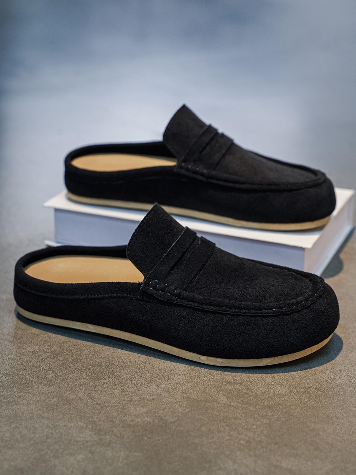 New Men's Slip-On Sandals, PU Leather Round Toe, Hidden Wedge, Wide Width, Casual All-Season Footwear, Patchwork Design