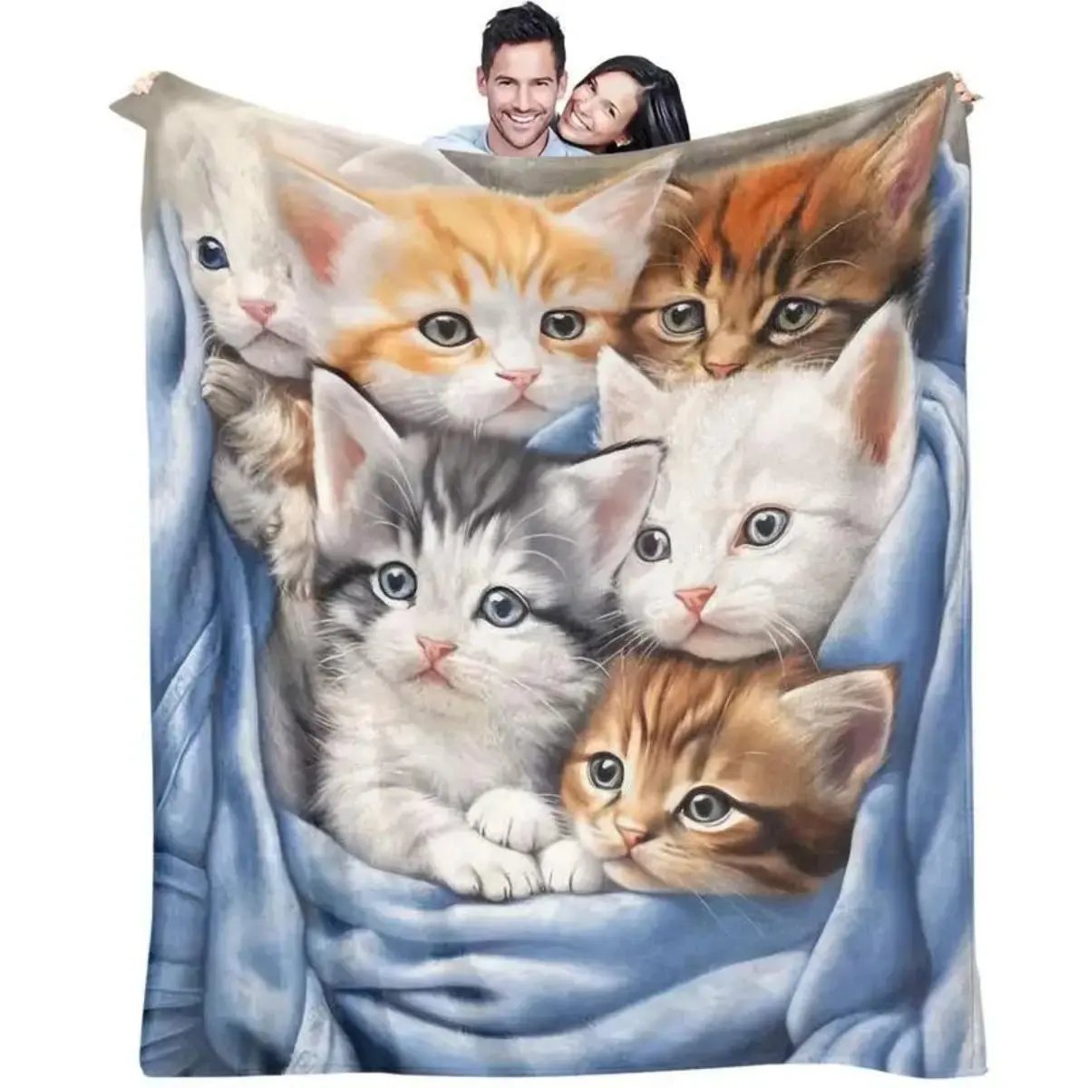 Cute Kittens Throw Blanket, Adorable Cat Print Blanket for Bedroom, Sofa, Couch & Travel, Cozy Room Decor Gift, Available in 40"x30", 50"x40", 60"x50", 80"x60"