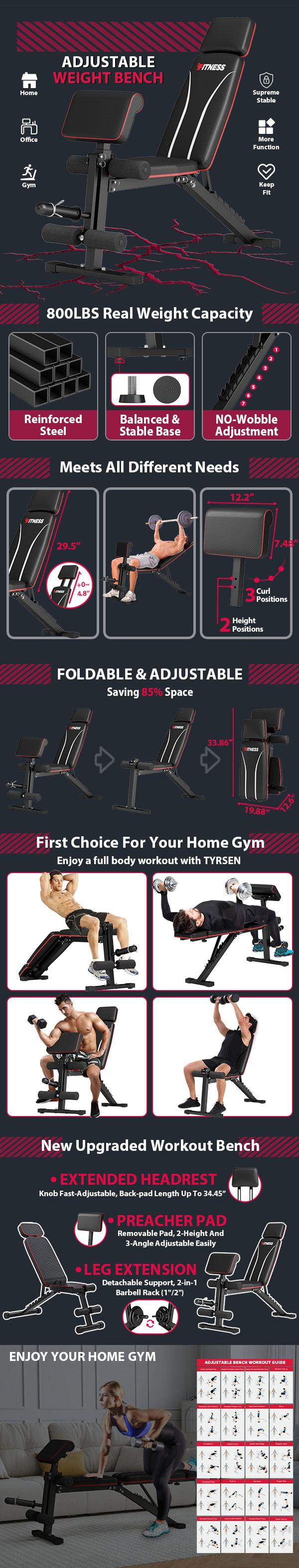 Adjustable Weight Bench with Leg Extension and Preacher Pad- Workout Bench Press for Home Gym, Foldable Incline Decline Sit up Exercise Bench for Full Body Strength Training Adjustable Weight Bench with Leg Extension and Preacher Pad- Workout Bench Press for Home Gym, Foldable Incline Decline Sit up Exercise Bench for Full Body Strength Training