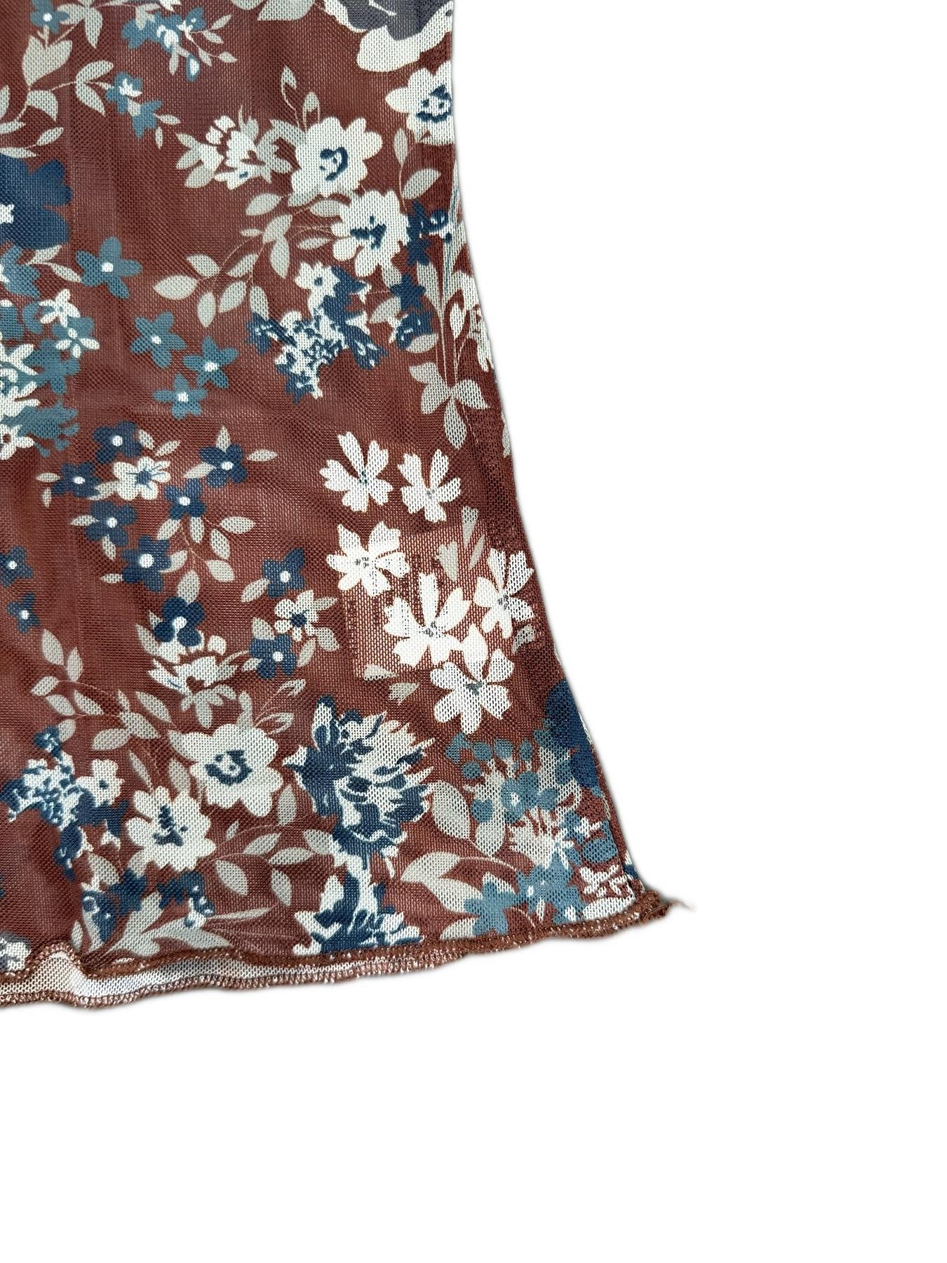 Women's Long Sleeved Mesh Lace Top, Ditsy Floral Print Tee, Fashion Casual Mock Neck T-shirt for Daily Outdoor Wear, Ladies Clothes for Spring & Fall