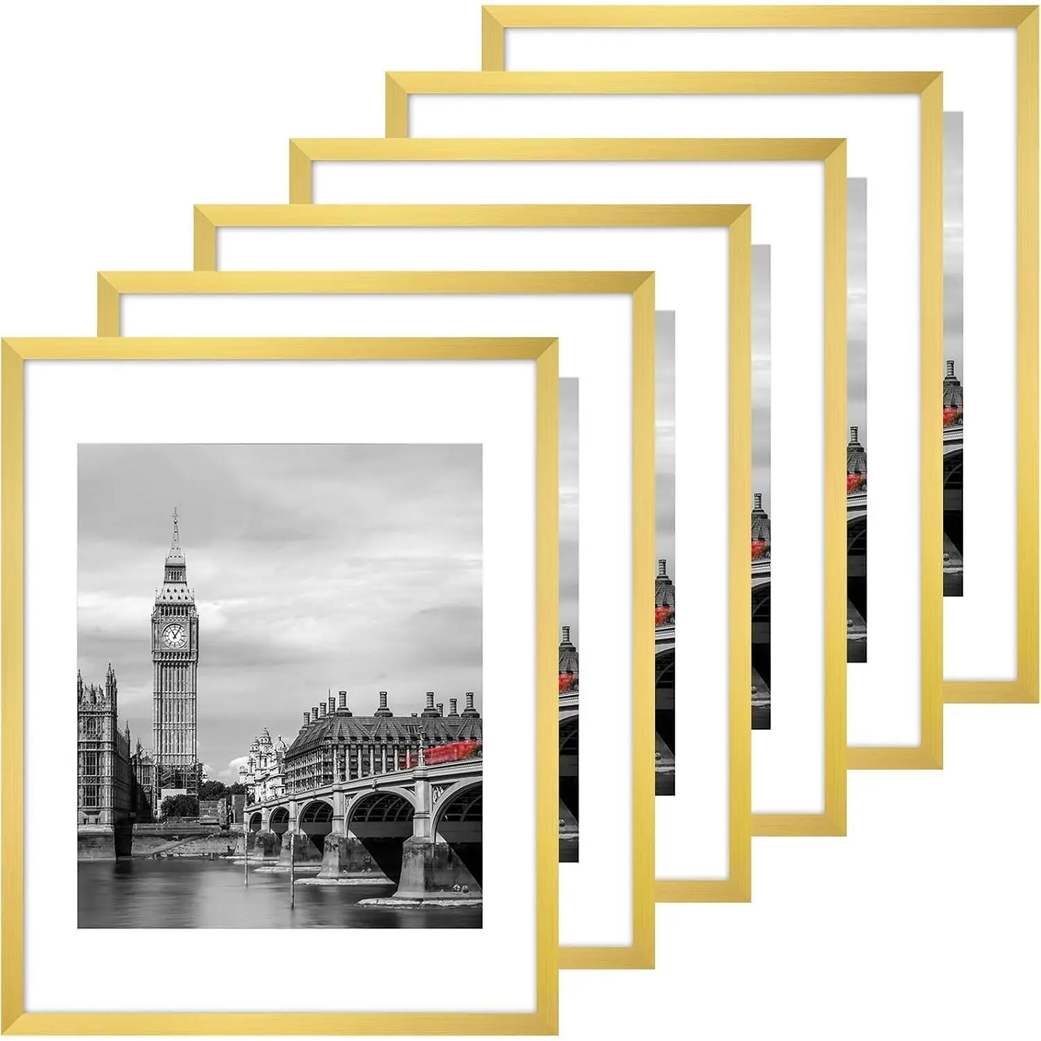 11x14 Picture Frame Set of 6, Gift for 2026 Graduation Father's Day, Thin Border and Light Weight Photo Frames for Wall, Gold