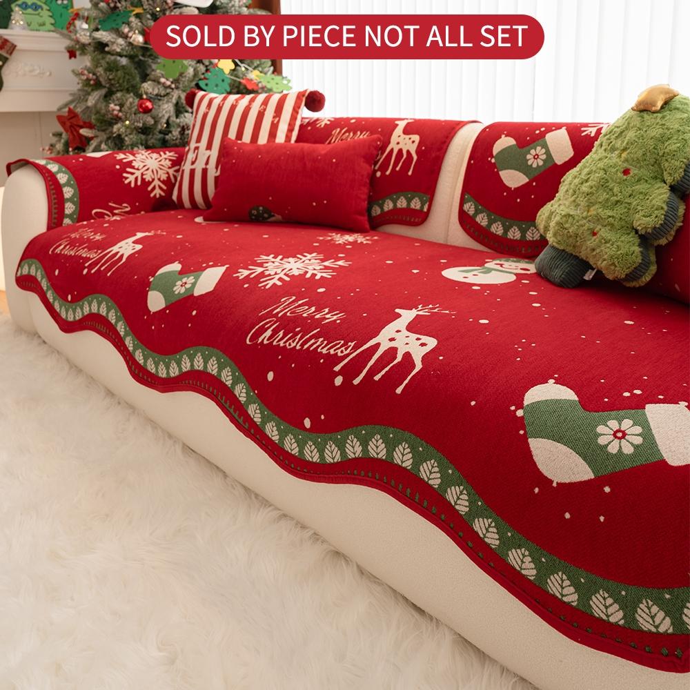 Christmas Holiday Sofa Cushion, Chenille Non-Slip Decorative Couch Pad for Living Room Bedroom Office, Pet Friendly Anti-Scratch No Shedding, Sofa Couch Covers