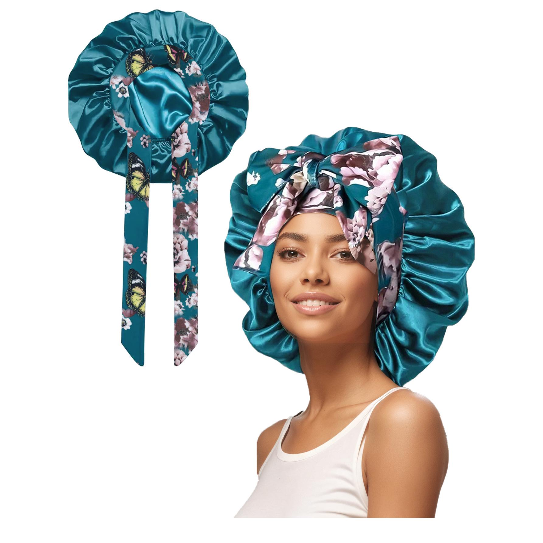 Satin Bonnet for Sleeping, 1 Count Double Layer Satin Lined Hair Bonnet with Elastic Tie Band, Heatless Styling Tools for Women