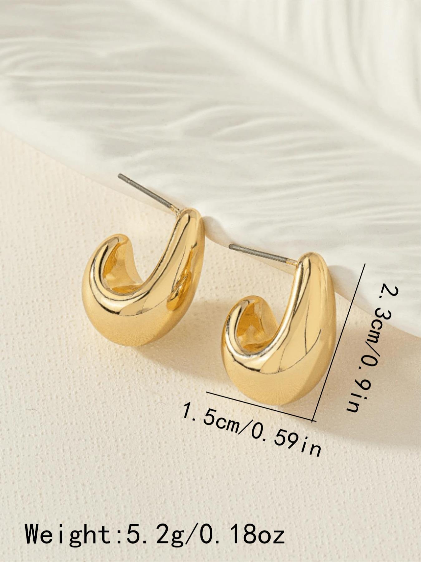 1 Pair Metal Wind Arc Water Drop Earrings, Unique Women's Daily Jewelry Studs, Fashionable and Stylish Ear Accessories
