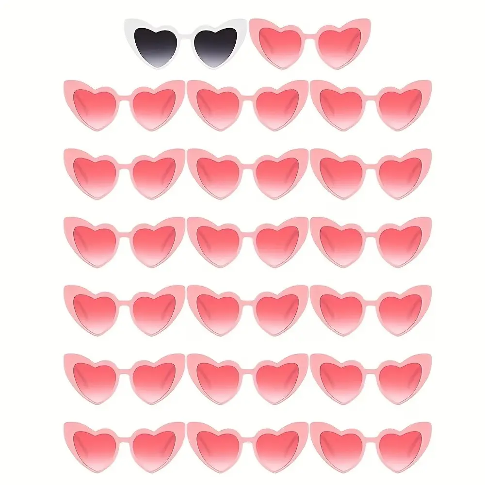 20 Pairs Heart Glasses Set, Gradient & Frame, Fun Party Props, Singles Party, Bride Party, Group Photo Props, Trendy Party Supplies