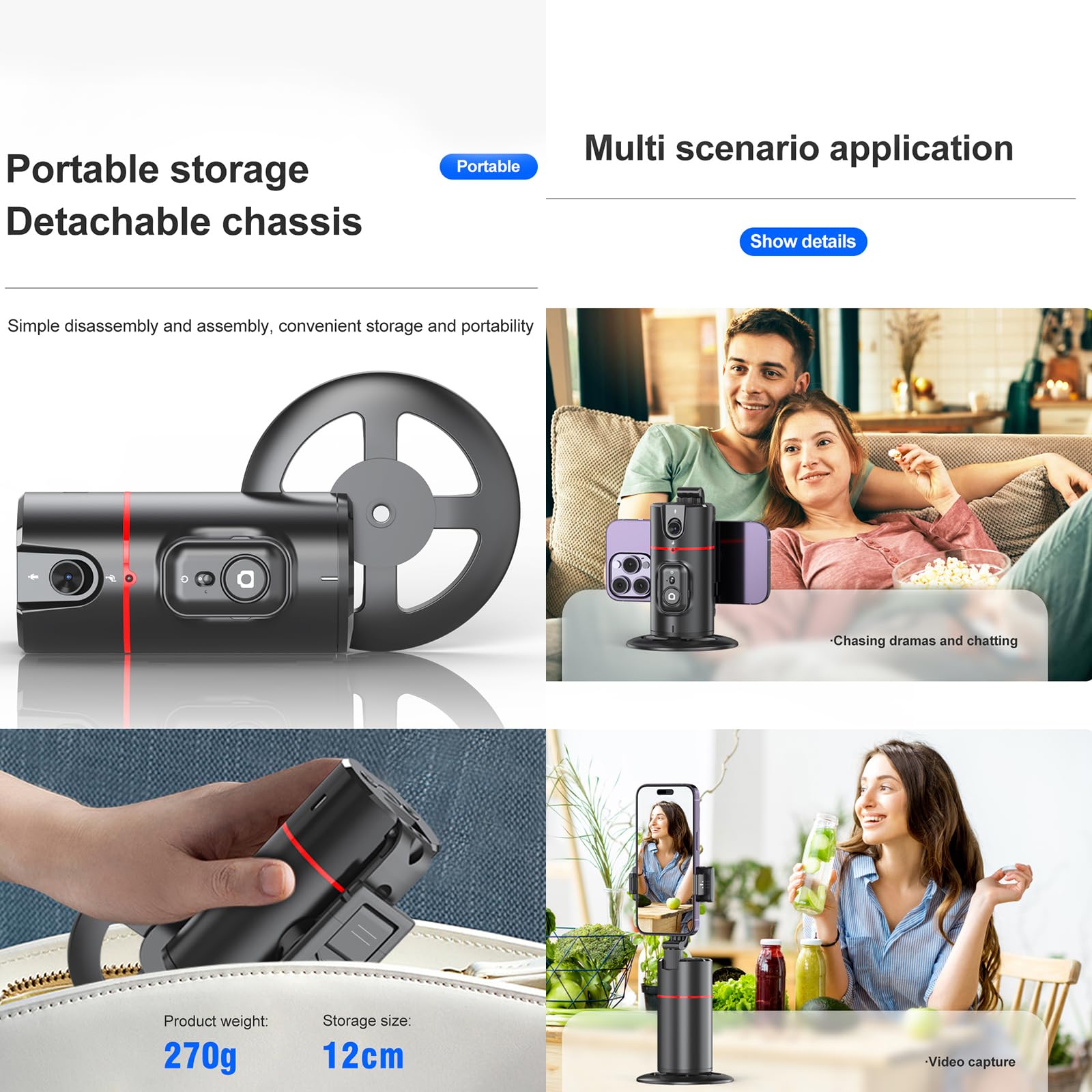 Smart Auto Face Tracking Tripod, 360° Rotation Phone Holder for iPhone Android, No App, Camera Mount Stabilizer for Vlog, TikTok, YouTube Live Smart Auto Face Tracking Tripod, 360° Rotation Phone Holder for iPhone Android, No App, Camera Mount Stabilizer for Vlog, TikTok, YouTube Live