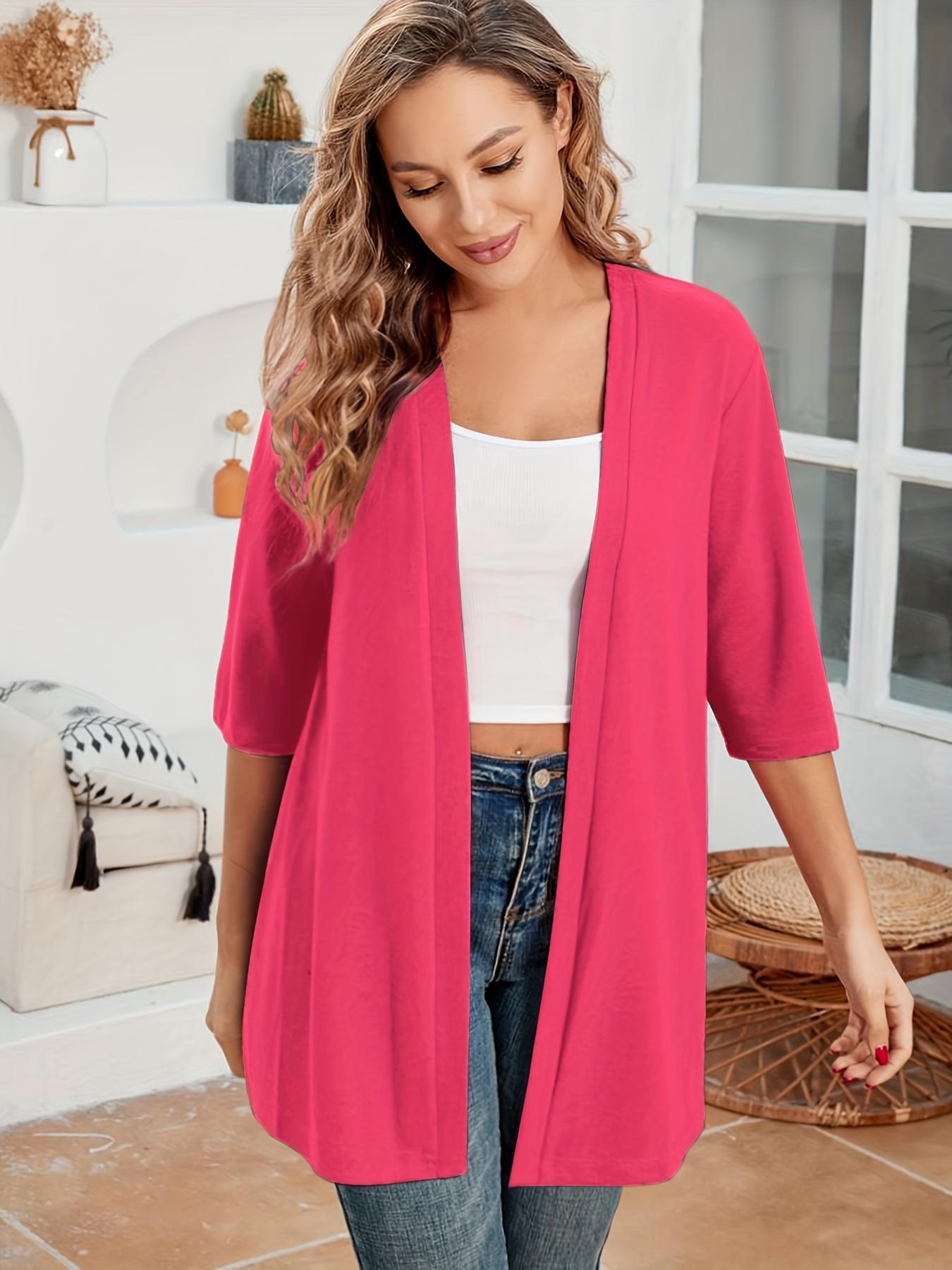 Plus Size Women's Solid Color Drop Shoulder Open Front Cardigan, Plus Casual Fashionable Half Sleeve Outerwear for Daily Outdoor Wear, Summer Outfits 2024, Women Plus Clothing for All Seasons