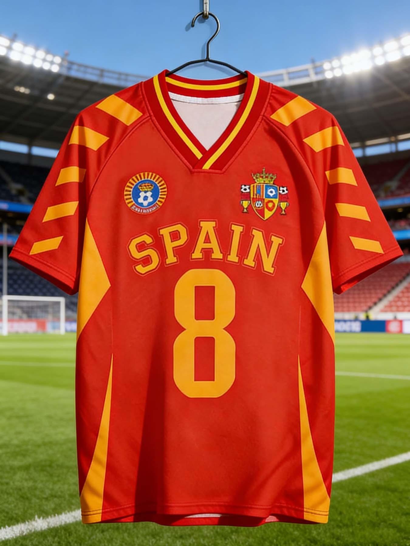 Men's Retro Football Jersey, Spanish Style Soccer Shirt, Classic Stripes, Fan-Designed, Casual Streetwear Football Top