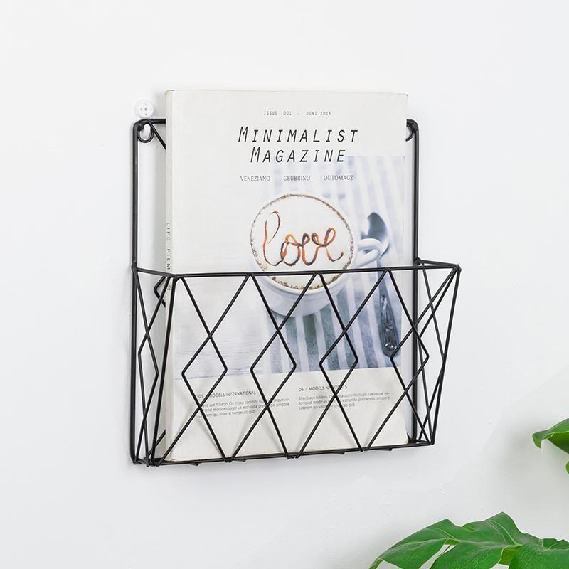 Modern Metal Newspaper Magazine Rack, Nordic Style Iron Organizer for Home Office, Wall-Mounted Without Drilling, Fashionable Design