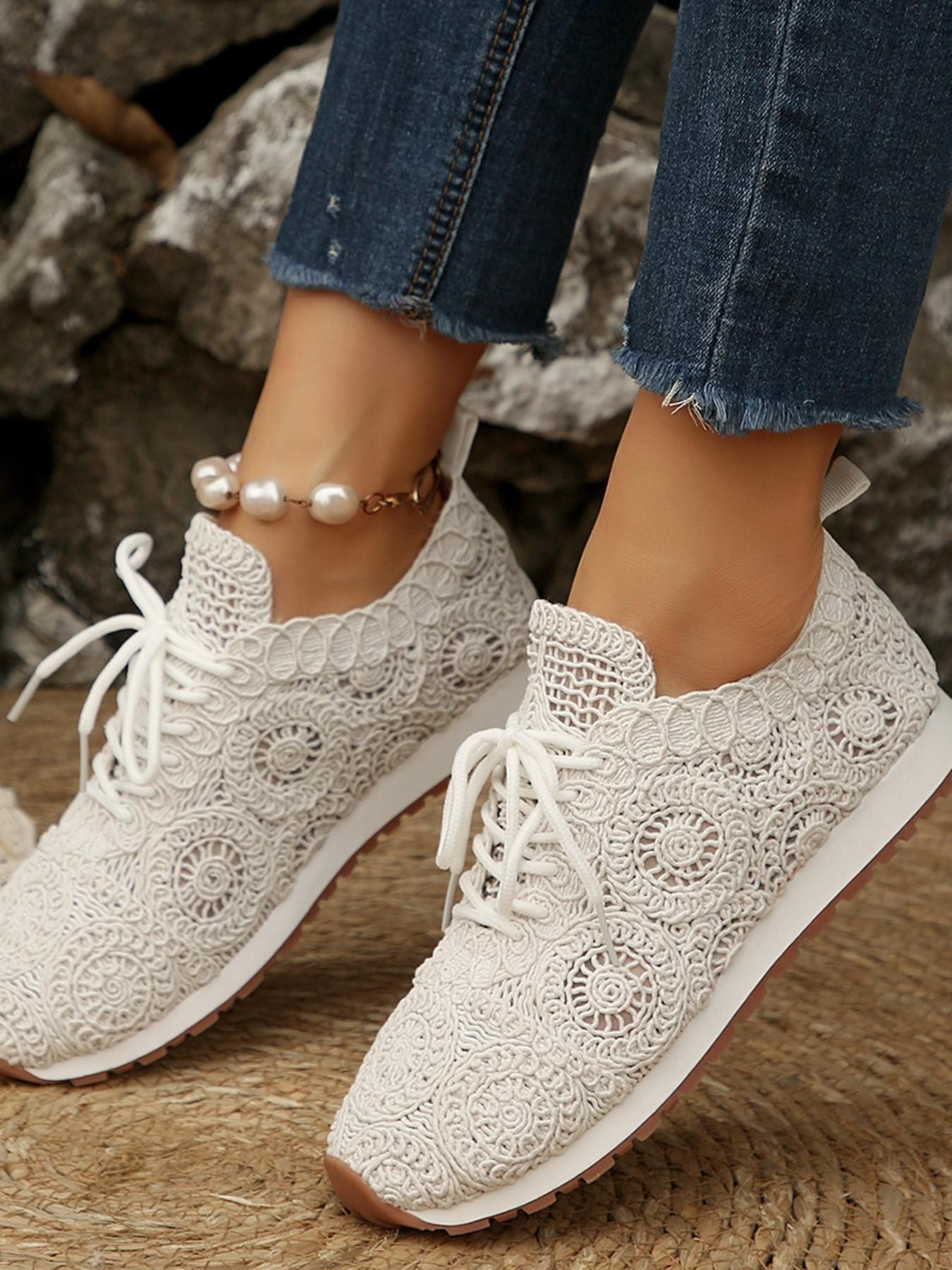 Women's Summer Crochet Sneakers, Casual Breathable Mesh Shoes, Handmade Hooked Knit Athletic Footwear, Latest Fashion Trend