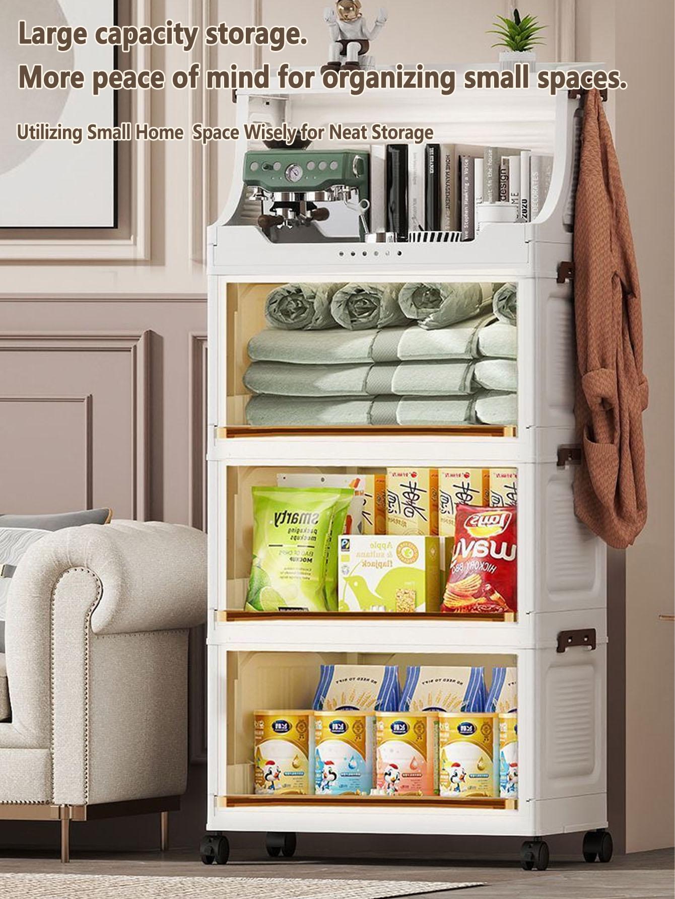 Multi-Layer Storage Cabinet, Home Snacks Clothes Miscellaneous Plastic Organizer, Foldable Shelf, Space-Saving Rack