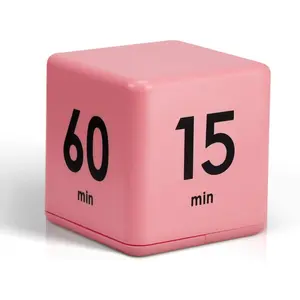 Cube Timer, Gravity Sensor Flip Timer for ADHD Productivity, Classroom Kitchen Study Workout Cooking Desk Timers for Time Management, 15 20 30 60 Minutes Countdown Tool(Pink)