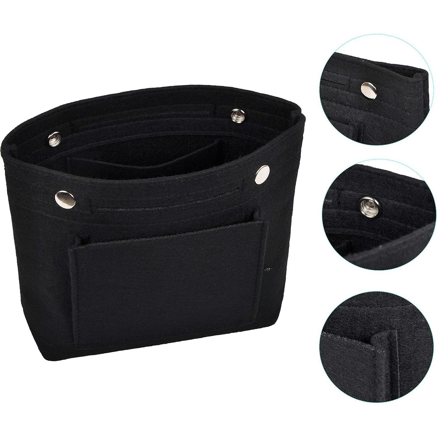 Mini Slim Small Felt Purse Organizer Insert Inside Handbag Tote Pocketbook for Women Black