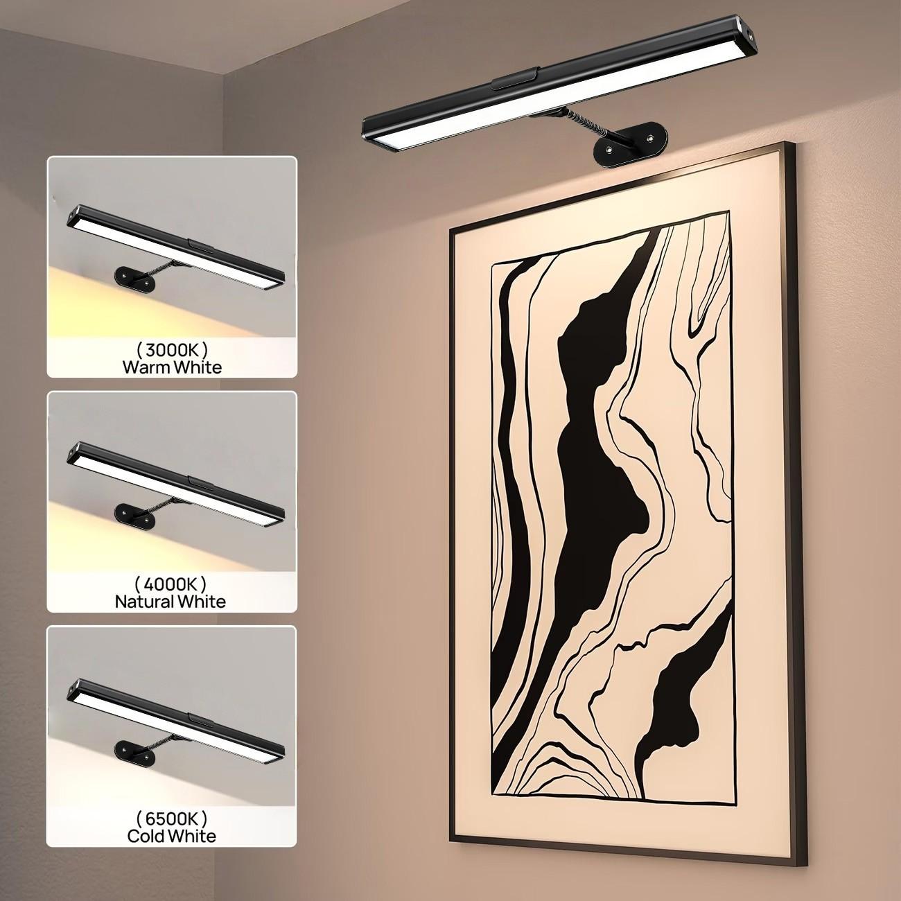 Adjustable Light Picture Lamp with Controller and Timer, USB Rechargeable Wall Lamp for Mural Art Gallery Painting Portrait Walls, Picture Lights