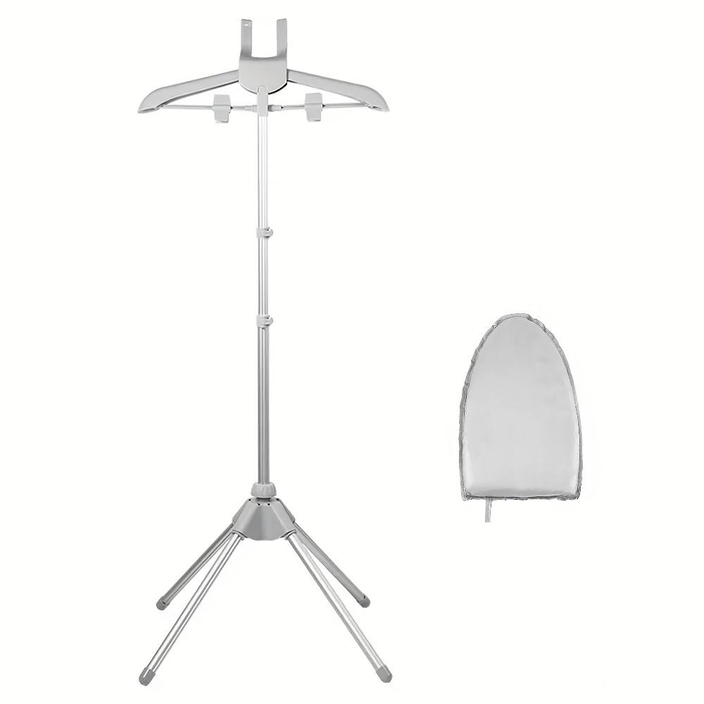 1 set includes 1 ironing hanger + 1 handheld ironing board. Retractable height adjustable, foldable for space saving and easy to carry. Thickened tube with strong load-bearing capacity, can store clothes. Suitable for home, hotel and dormitory use.