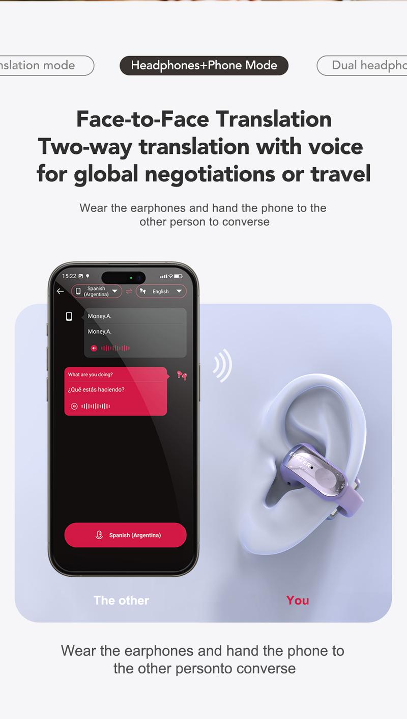 ERAZER XF28 Translation Wireless Earbuds, Clip-On Ear Headphones, Supports Real-Time Translation in 134 Languages With APP, Bluetooth 6.0 Earphones, Audio Wireless Earbuds for Music & Phone Calls,Waterproof Sports Electronic Headphones with Long Endurance