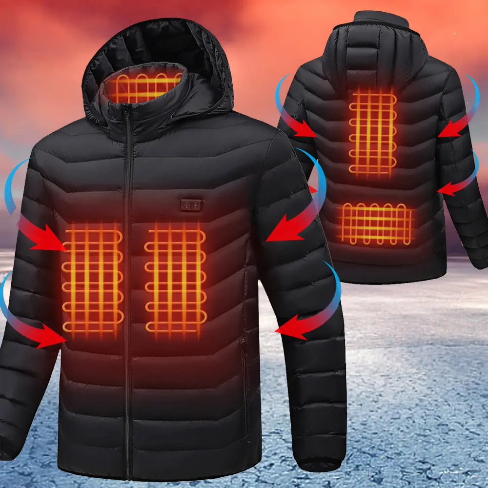 Men's Heated Motorcycle Thermal Coat - Menswear Long-Sleeve Sportswear with USB Electric Dual-Control, Adjustable Heating Zones for Winter Outdoor Activities