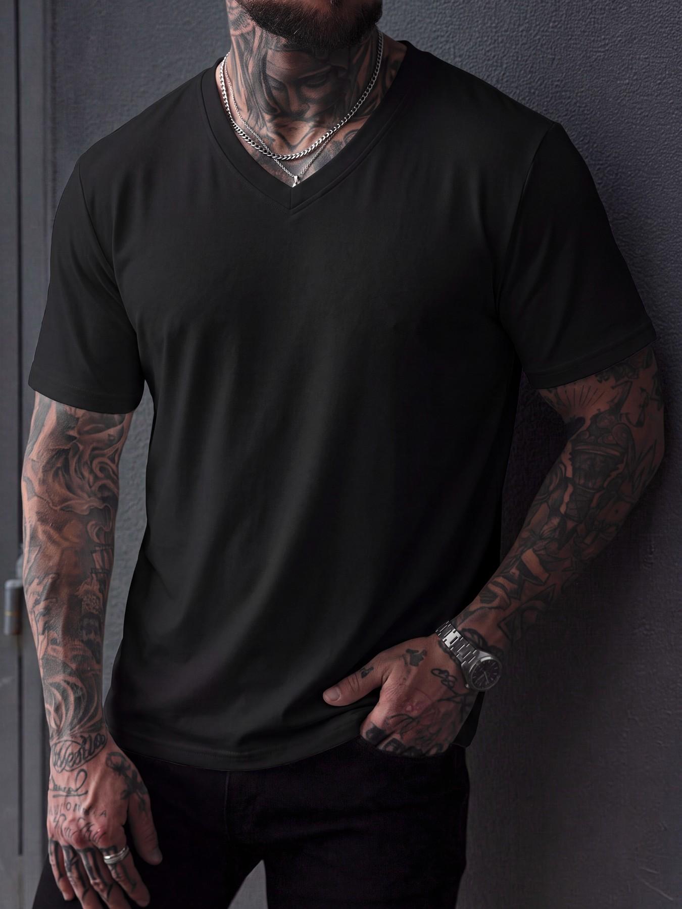 5-Pack Men's Slim Fit Cotton V-Neck T-Shirts, Casual Classic Short Sleeve Basic Daily Wear, Comfortable Solid Color Tees, Essential Clothing