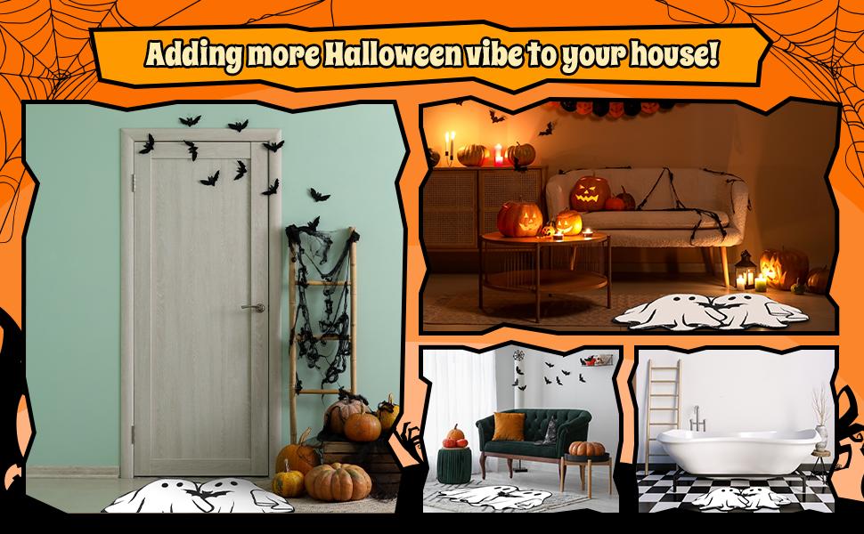 Halloween Kitchen Mat Ghost Rug Welcome Door Mat Halloween Decor Ghost Decor Non Slip Mat for Kitchen Bathroom Home Door Bedroom, Halloween Party Decorations