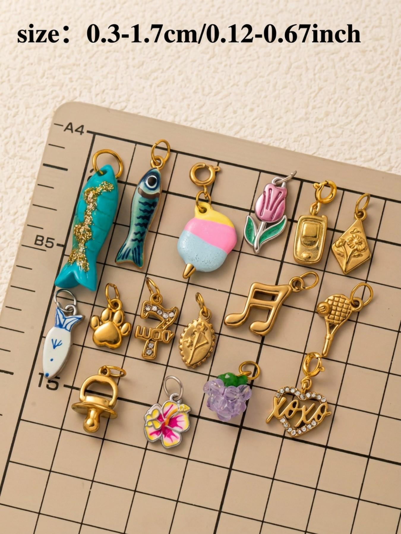 1PC Fashion Simple Bohemian Style Pendant, Love Dog Claw, Racet, Music Note, Flower, Cotton Candy, Fish, Pendant, Stainless Steel Plated 18K Gold, Suitable for DIY Fashion Accessories of Keychains, Bags, Jewelry