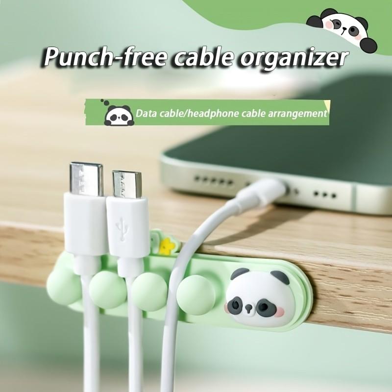 Panda Pattern Cable Organizer Set, Non-Tracking Desktop Wire Management, No Drilling Cord Fixator, Data Line Wrap Station, Bedroom Living Room Desk