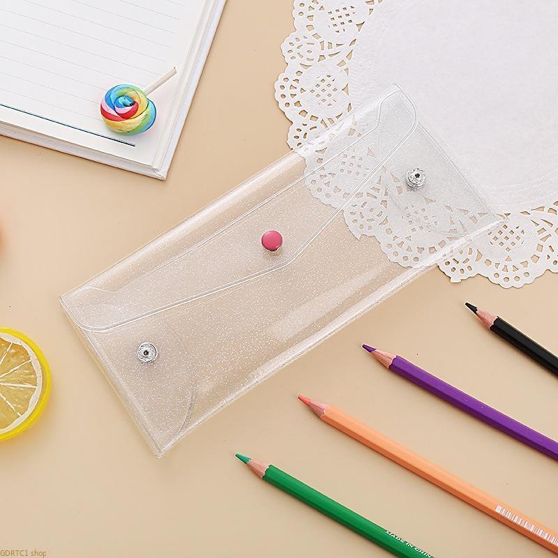 2PCS Minimalist Laser Fully Transparent Pencil Case - Portable Foldable Snap Lock Closure Stationery & Bill Storage Pouch, Travel Organizer Bag
