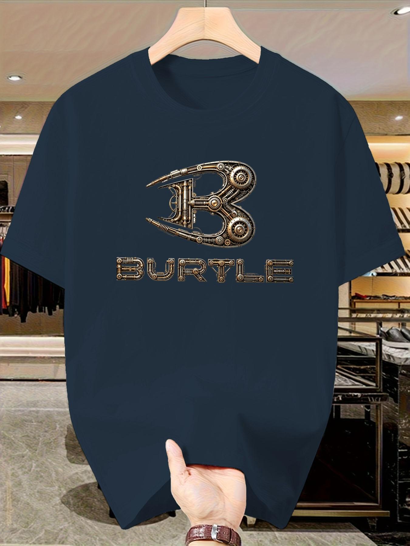 Bur Turtle Men's Steam Punk Mechanical Pattern T-Shirt, Short Sleeve Slim Fit Casual Top, Unique Design for Daily Wear