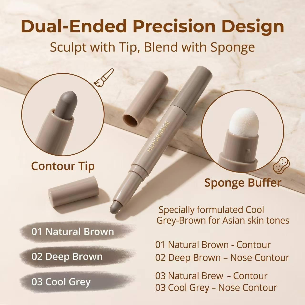 One-Step Dual Shade Contouring Pencil, Nose Shadow Face Contour, Smooth Blend, Natural Finish, Ideal for Daily Commute, Recyclable