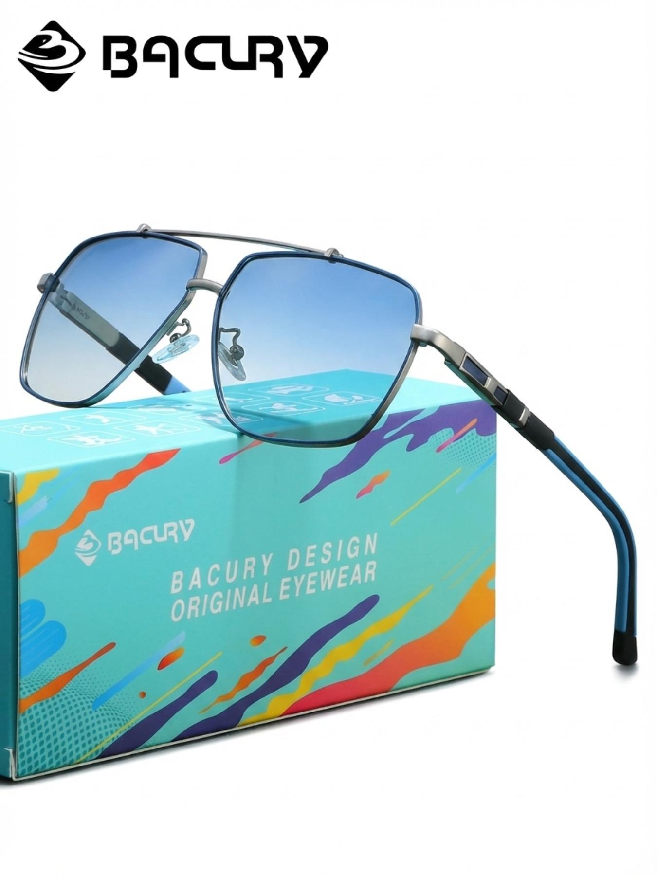 BACURY Stainless Steel Non Deformable Polarizing Film For Men And Women, Square Frame Sunglasses, Versatile For Street Wear, Daily Travel, Uv Protection, Driving And Hiking To Reduce Glare