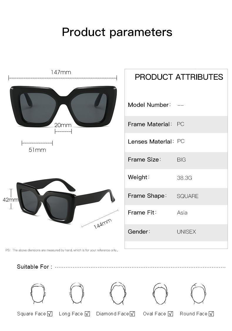 Large frame simple and fashionable square sunglasses for women, Instagram popular street photography sunglasses, European and American trendy sunglasses