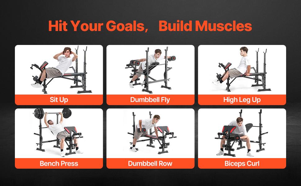 VEVOR Weight Bench, Multi-Functional Adjustable Weight Bench Press for Full Body Workout, 660lbs Exercise Sit up Bench for Home Gym Strength Training, Flat Bench with Quick Folding Fast Adjustment