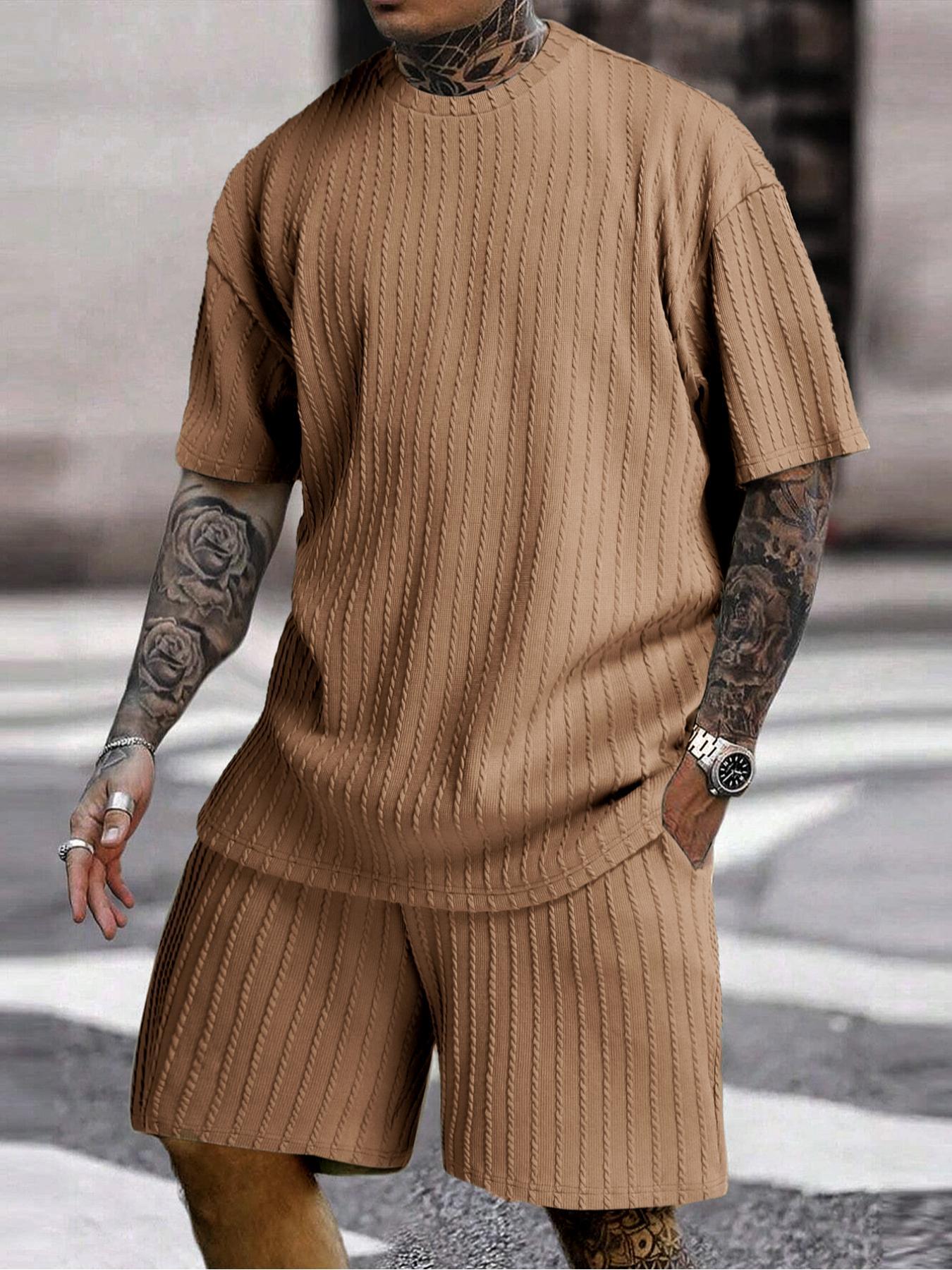 Men’s Streetwear 2-Piece Set – Soft Textured Knit Oversized Tee & Drawstring Shorts, Casual Summer Outfit Men’s Streetwear 2-Piece Set – Soft Textured Knit Oversized Tee & Drawstring Shorts, Casual Summer Outfit