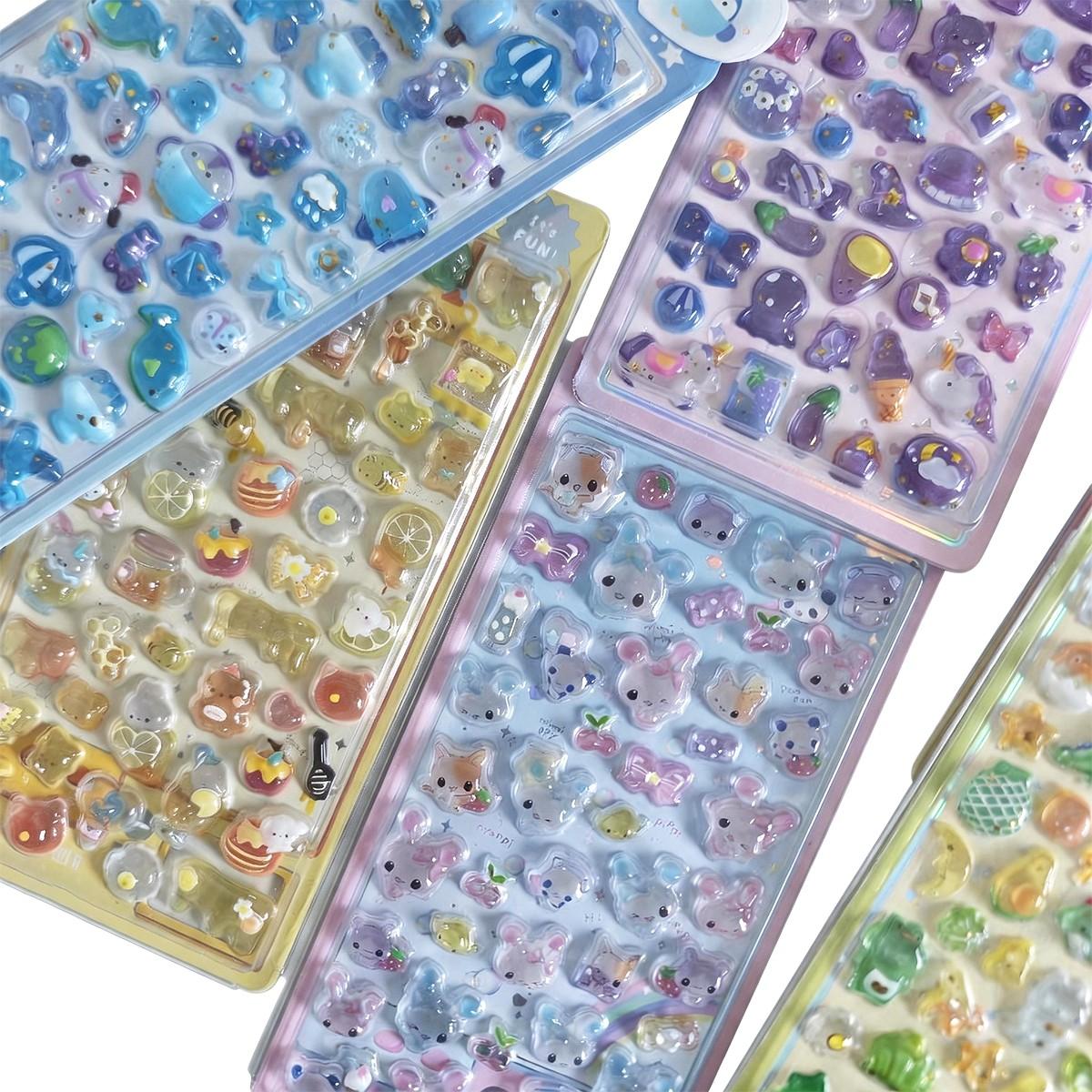 Cartoon 3D Embossed Crystal Sticker, Mixed Color Resin Self-Adhesive Decal, DIY Decoration for Journals, Phone Cases, Notebooks, Semi-Bulk Gifts, Mobile Phone Accessory, Cellphone Accessory