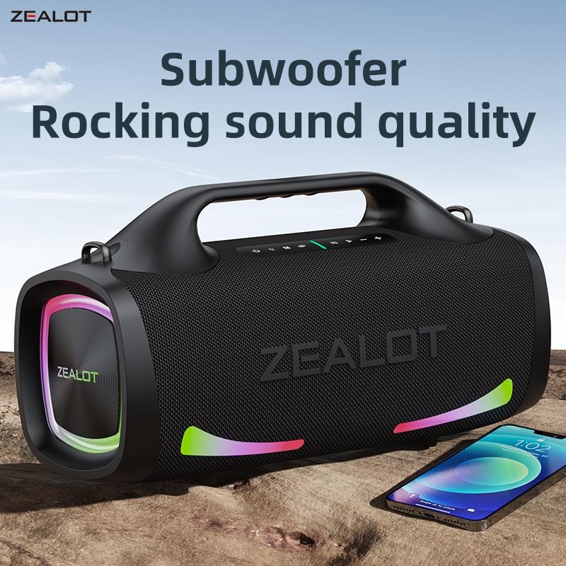 ZEALOT Portable Outdoor Speaker - 100W HIFI Bluetooth, IPX7 Waterproof, 24000mAh 48H Play, RGB Lights, EQ/TWS/PD Fast Charge, Perfect Gift for Gym/Pool.