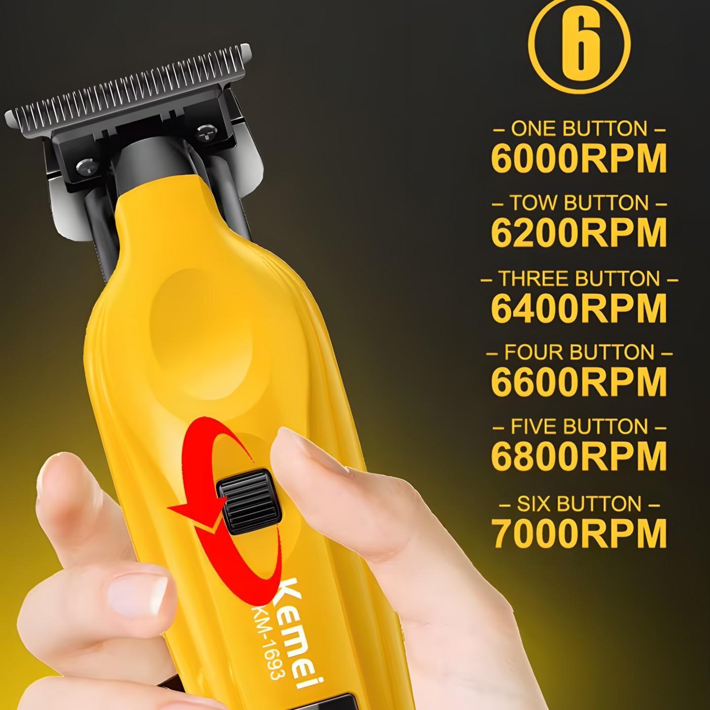 Kemei Km-1693 Men's Professional Hair Trimmer, USB Charging, 7000rpm High Precision Clipper, 1200mah Battery, Speed Adjustment