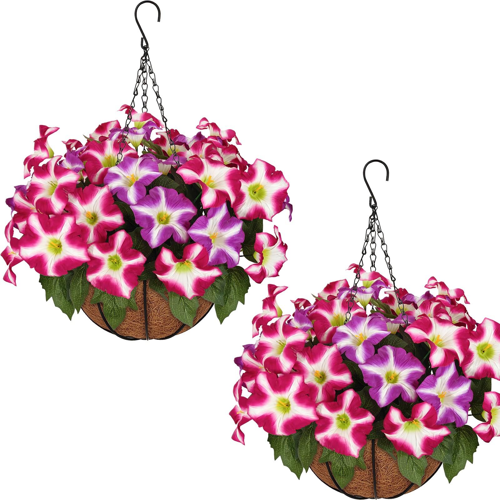 Outdoor Artificial Plant Hanging Baskets Set of 2, UV Resistant Porch Garden Decor, Durable Fake Plants for Outdoor Use