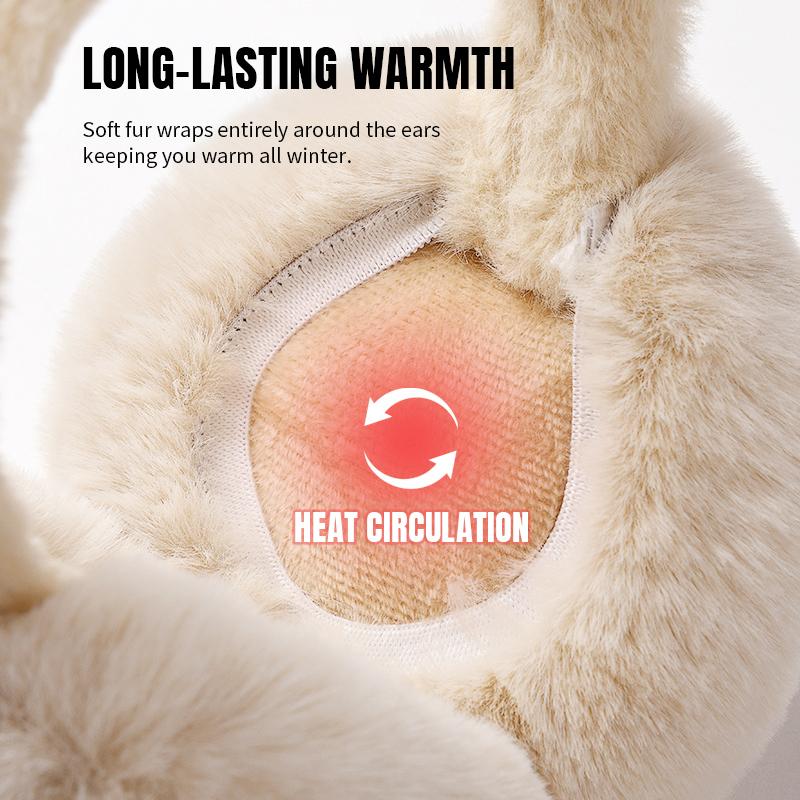 KatchMe Women's Versatile Solid Color Fluffy Foldable Thermal Earmuffs, Thick Plush Warm Ear Protection for Winter, Minimalist Portable Earmuffs