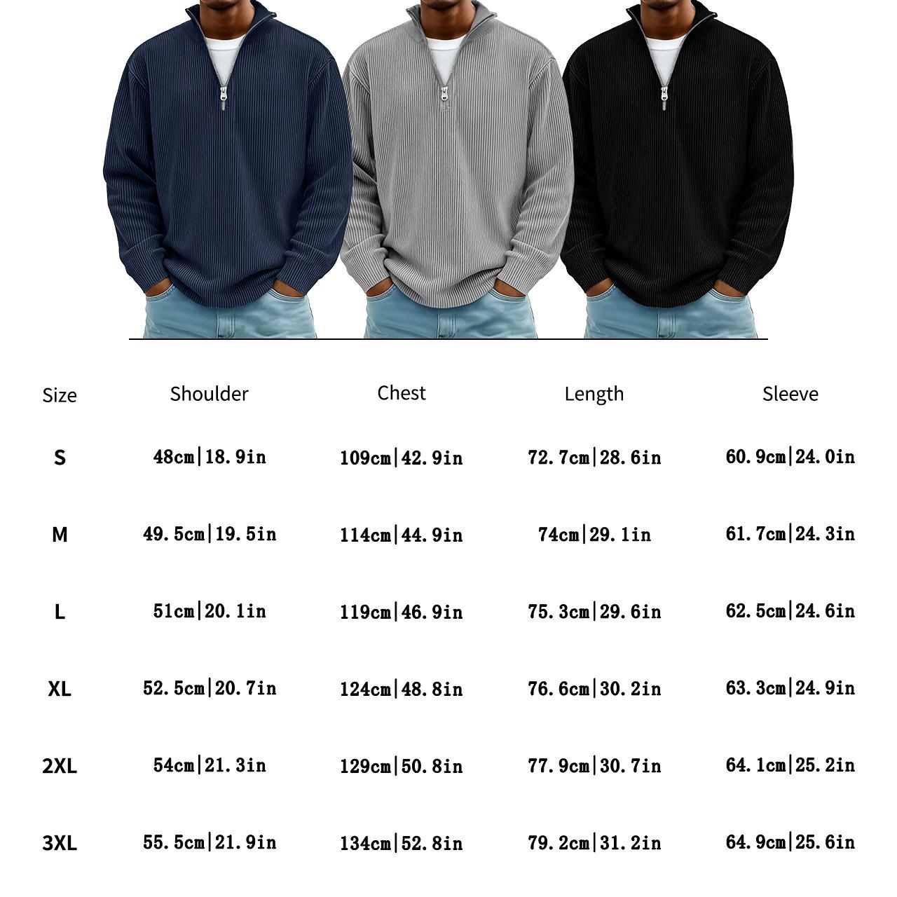 1/2 Pack Men's Corduroy Long-Sleeve Pullover with a Stand Collar and Quarter-Zip Closure, Designed as Versatile Clothing for Men for Everyday Casual Layering and Comfort.