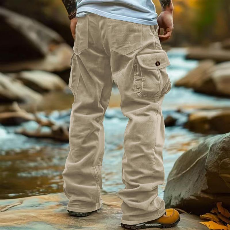 2 Pack Men's Multi‑Color Corduroy Cargo Pants |   Wide Leg Loose Fit Pocket Casual Trousers-Men's Autumn/Winter Clothing