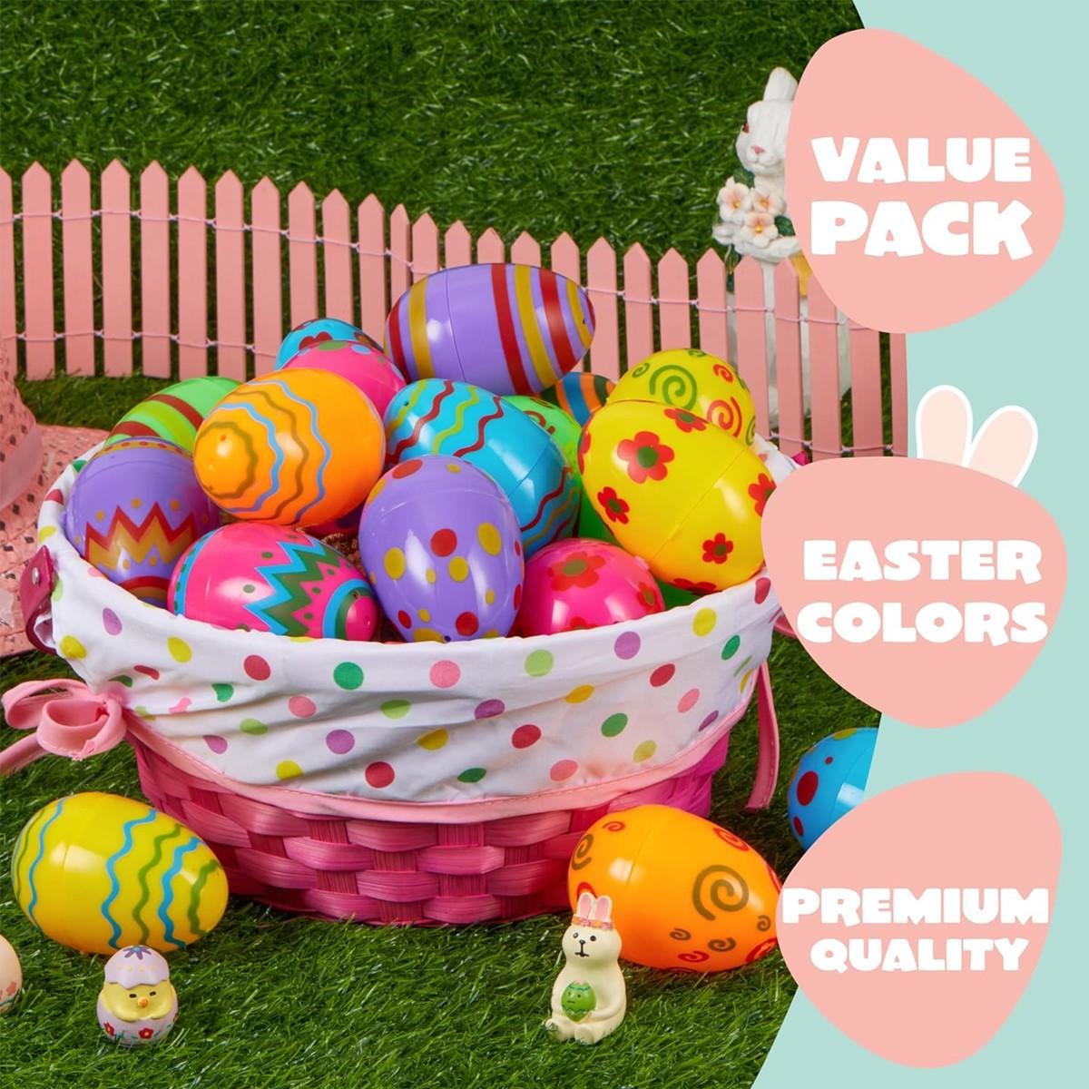 20pcs Plastic Easter Eggs Assorted Printed Fillable EmptyEggs Bulks, Bright Colorful for Easter Theme Party EasterBasket Stuffers Fillers Surprise Eggs ,Great to fill them withsurprise toys or gifts as Easter Party Favor